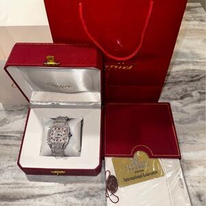 Cartier Silver Watch with Blue and Red Details